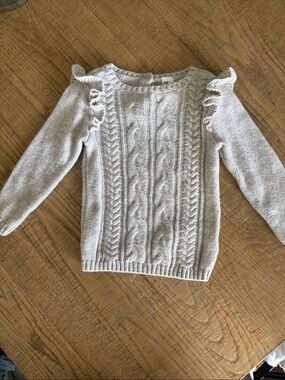 H&M Light Gray Cable Knit Sweater with Ruffle Shoulders